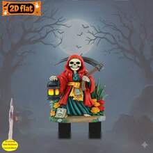 [2D Flat] 1pc 2D Flat Acrylic Garden Stake, Used For Garden And Potted Plants, Red Cape Skeleton With Scythe, Used For Decorating Yard And Potted Plants, Perfect For Decorations And Outdoor Decor, Halloween Decoration Stake, 2D Flat, No Electricity - A - View 9