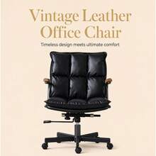 Home Office Desk Chair, Ergonomic Leather Computer Chair With Wheels And Oak Armrests, Height-Adjustable Swivel Executive Chair WL - 黑色 + 真皮 - 查看 7