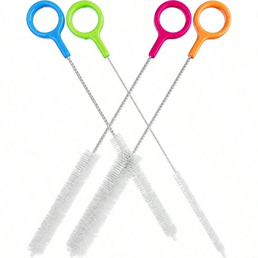 4pcs Heavy Duty Cleaning Brush Set, Extra Long Straw Cleaning Brush, Suitable For Metal And Plastic Reusable Straws, Stiff Bristles, Durable, Cleans Small Gaps, Straws, Cups, Water Bottles, Baby Bottles, Keyboard Gaps, Household Cleaning Tool - Multicolor - View 1
