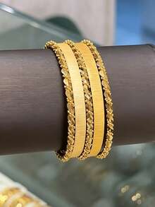 21K Gold Plated Banajer Bangles Set For Women, Rust-Resistant Gold Alternative Striated Matte & Twisted Rope Stackable Bracelets Fine Jewellery - 01 - View 3