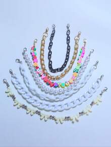 7pcs Fashionable Acrylic Bow Pearl Aluminum Chain Soft Clay Fruit Beaded Bag Charm, Hat Chain (Hat Not Included, Random Soft Clay Color & Shape) - Multicolor - View 27