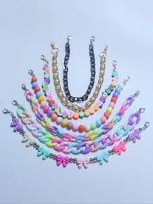 7pcs Fashionable Acrylic Bow Pearl Aluminum Chain Soft Clay Fruit Beaded Bag Charm, Hat Chain (Hat Not Included, Random Soft Clay Color & Shape) - Multicolor - View 33