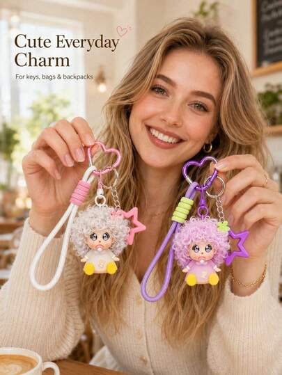 MESHUOKAI 1pc Cartoon Fluffy Pacifier Doll Keychain, Personalized Cute Girl Charm, Suitable For Car Keys, Handbags, School Bags, Backpacks, Crossbody Bags, Travel Bags, Birthday Gifts And Small Gifts For Friends