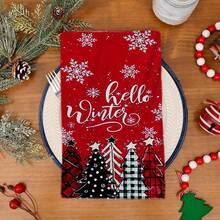 2/4/48pcs Christmas Series Red Background Winter Pine Tree Pattern Printed Kitchen Towels - Ultra Soft, Highly Absorbent Polyester Dishcloths And Hand Towels, Perfect For Holiday Decor, Kitchen Decor, Party Decor - Multicolor - View 8