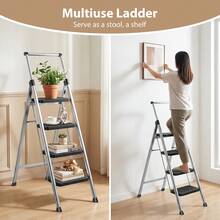 4-Step 3-Step Folding Ladder Household A-Frame Step Stool, Thickened Carbon Steel With Handrails, Non-Slip Wide Pedal, 150kg Load, Foldable Storage Ladder, Multi-Use Plant Stand Shelf - 4-step Folding Ladder - View 8