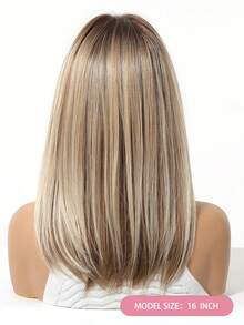 Topshe Ava WIGS 18英吋黑棕色長層次假髮附瀏海，柔軟易造型合成纖維髮，適合女性日常穿著、工作、度假，亦可作為萬聖節與聖誕節女性禮物 - 金色 - 查看 5