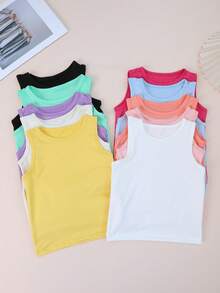 10pcs/Pack Young Girl' Solid Color Camisole Tank Top, Candy Color Minimalist Versatile Undershirt, Suitable For Girls In Spring/Summer - Multicolor - View 11