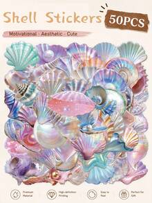50pcs Shell-Shaped Stickers For Decorating Mobile Phones; Suitable For Skateboard-Style Phone Cases, Flasks And Tissue Boxes; Ideal For Asymmetric Shapes; Perfect As Party Favours, Rewards And Festive Gifts; PET - Multicolor - View 2