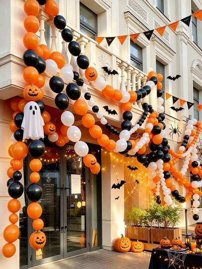 70pcs Halloween Black, Orange, White Latex Balloon Set, Suitable For Halloween Theme, Birthday Party, Holiday Celebration, Bar, Anniversary Decoration