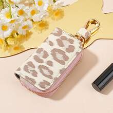 Personalized Multicolor Leopard Print Zipper Key Case Car Key Pouch Unisex Car Key Storage Bag Creative Leopard Print Leather Pendant Keychain - A - View 16