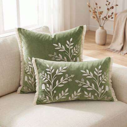 1pc Luxury Velvet Decorative Throw Pillow Cover With Tassels, Cream Hummingbird & Floral Embroidery Cushion Case, Suitable For Sofa, Living Room Aesthetic Room Decor