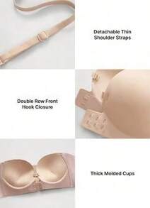 Multiway Push Up Bra For Women, Strapless Padded Bra With Removable Straps For Backless Dresses And Party Outfits - Black - View 6