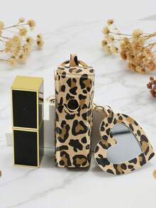 Leopard Print Lipstick Keychain, Portable Heart-Shaped Makeup Mirror Lipstick Pendant. Fashion Y2K Style. Suitable For Students, Office, Party, Travel, Gift - Multicolor - View 5