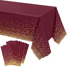 1/3/6/10pcs Polka Dot Disposable Tablecloth, 54 X 108 Inch Waterproof Plastic Tablecloth, White Background With Gold Polka Dot Rectangular Table Cover, Suitable For Picnic, Birthday, Party, Back To School - Gold Dots On Burgundy Background - View 2