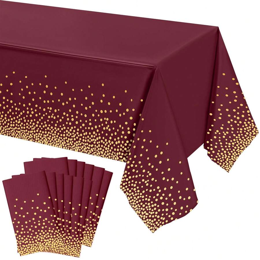 1/3/6/10pcs Polka Dot Disposable Tablecloth, 54 X 108 Inch Waterproof Plastic Tablecloth, White Background With Gold Polka Dot Rectangular Table Cover, Suitable For Picnic, Birthday, Party, Back To School