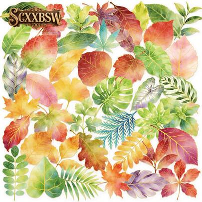 SCXXBSW 50pcs A Leaf Gold Foil Sticker Cool Anime Decorative Sticker Classic Gift Decoration Great Value Cute Cartoon Sticker Waterproof And Durable, Phone Case Decoration Can Be Stuck On Laptops, A Top Choice For Holiday Gifts