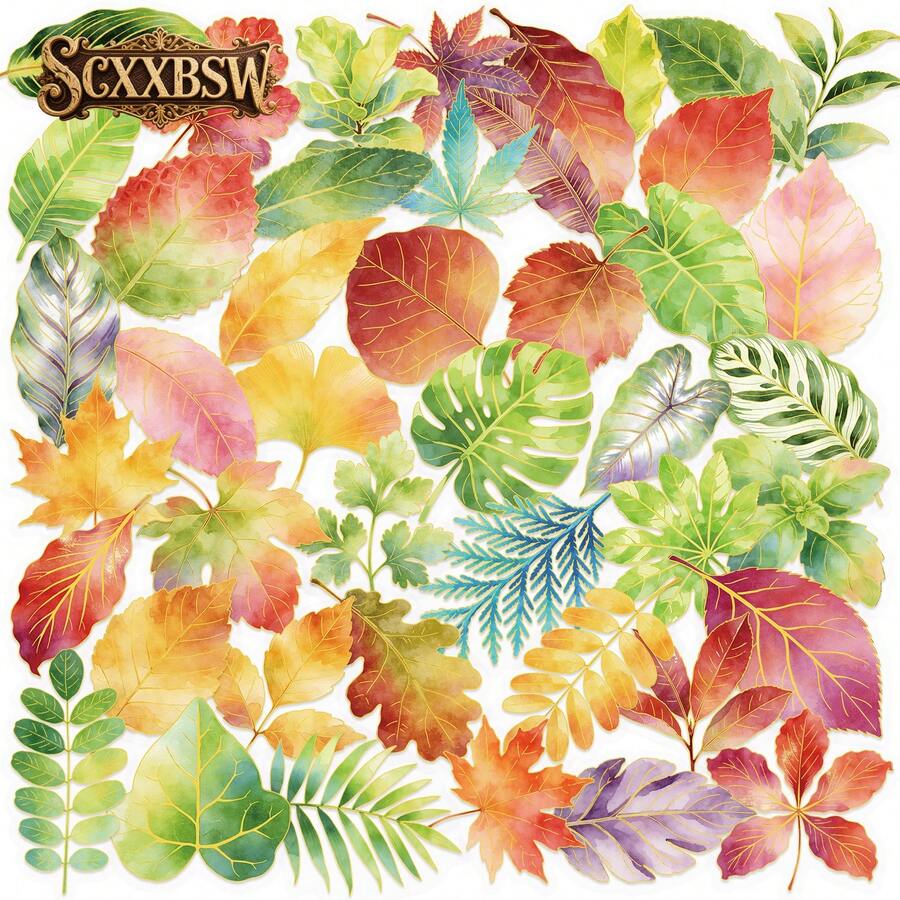 SCXXBSW 50pcs A Leaf Gold Foil Sticker Cool Anime Decorative Sticker Classic Gift Decoration Great Value Cute Cartoon Sticker Waterproof And Durable, Phone Case Decoration Can Be Stuck On Laptops, A Top Choice For Holiday Gifts - Multicolor - View 1