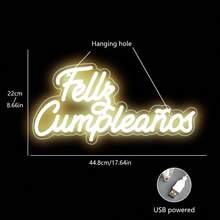 1pc Spanish "Feliz Cumpleaños" Happy Birthday LED Neon Sign, With USB Power Cord, Indoor/Outdoor Decorative Neon Light, Suitable For Birthday Party, Wedding, Home, Bedroom, Living Room, Bar, Cafe, Shop Window Wall Art Decoration - Decorative Lights - View 4
