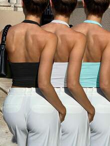 3pcs Women's Casual Sexy Versatile Ribbed Spaghetti Strap Camisole Set, Spring/Summer - Black, White and Pink - View 3