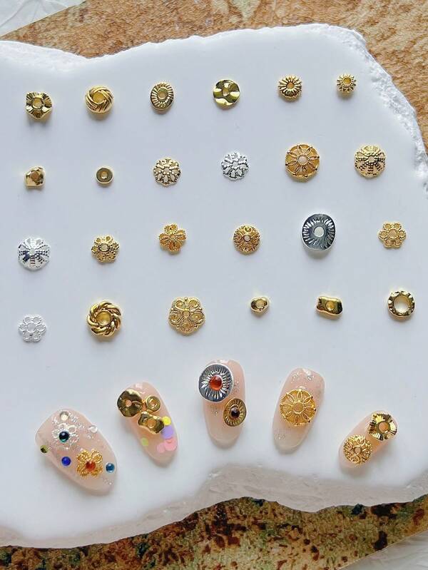 1 Pack Alloy Nail Art Decor Flower Holder Round Oval Spiral Metal 3D Embellishments