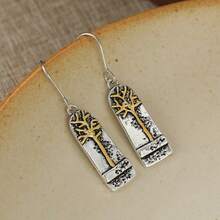 DIYCCPC Women's Vintage Curved Vertical Badge Earrings, Embossed Tree Of Life Textured Design, Suitable For Daily Commute, Casual Date And Vacation Wear - Two-color - View 7