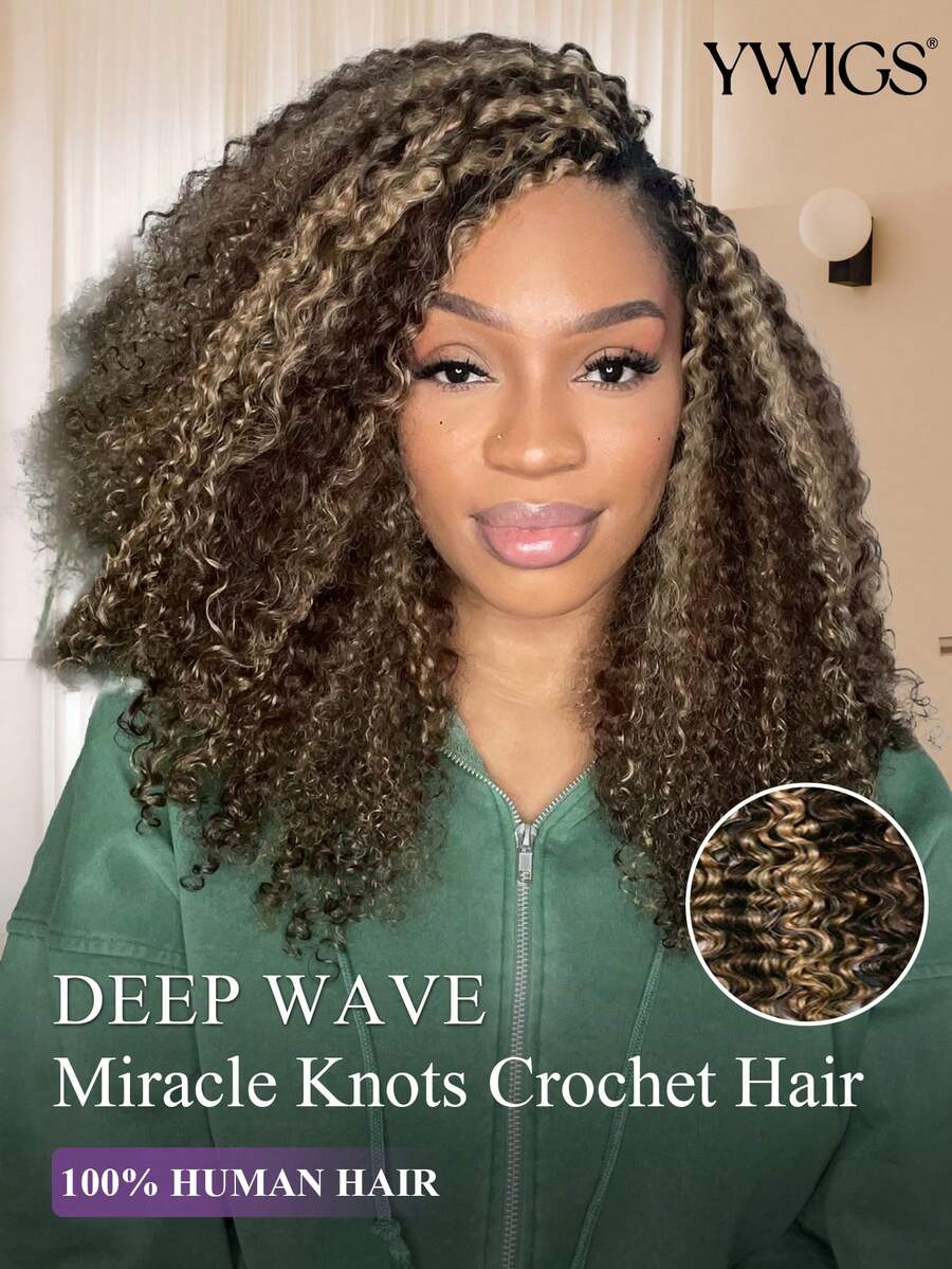 Y WIGS Water Deep Wave #4/27 Miracle Knots 鉤編辮髮 真人髮 18英吋 55g 100% Remy 真人髮接髮 波希米亞編髮 羽毛線鉤編髮輕盈款 適合返校季、萬聖節、假期、度假、日常、運動