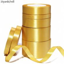 25碼/捲 金黃色緞面絲帶，純色亮面布料，適用於DIY婚禮邀請函、新娘花束、禮物包裝、派對裝飾、縫紉手工、服飾、包袋與髮飾 - 金黃色 - 查看 2