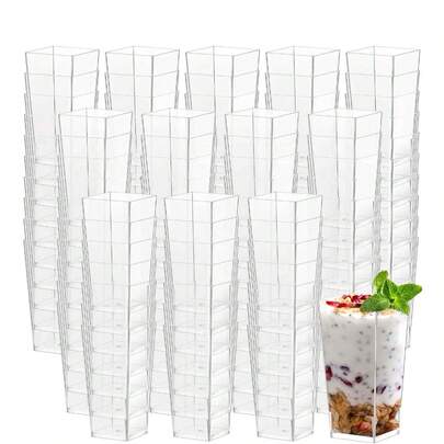 10/20/50pcs 3oz Mini Dessert Cups, Square High Transparent Plastic Parfait Cups, Suitable For Cheesecake, Square Mini Cups, Suitable For Desserts, Appetizers And Chocolate Mousse Desserts