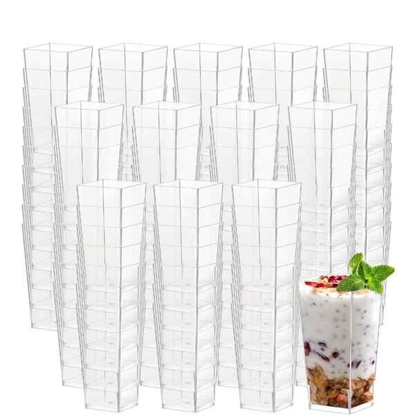 10/20/50pcs 3oz Mini Dessert Cups, Square High Transparent Plastic Parfait Cups, Suitable For Cheesecake, Square Mini Cups, Suitable For Desserts, Appetizers And Chocolate Mousse Desserts