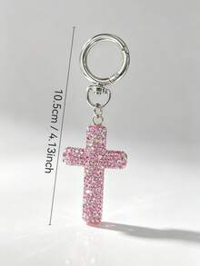 1pc Sweet Cool Party Style Shiny Element Bag Charm, Rhinestone Cross Bag Pendant Keychain Decoration - Pink - View 3