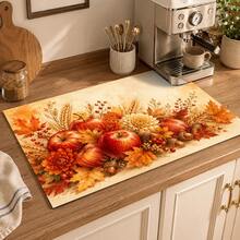 1pc Autumn Apple Harvest Pattern Diatomaceous Earth Kitchen Drain Mat, Quick-Drying Absorbent Non-Slip Dish Drying Mat & Coffee Machine Mat, Suitable For Kitchen Countertop, Dining Table And Thanksgiving Home Decor - Multicolor - View 2