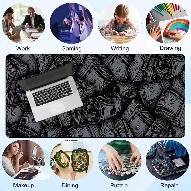 Cool Dollar Pattern Long Non-Slip Mouse Pad Black & White Office Gaming Desk Mat Rubber Bottom Stitched Edge Keyboard Pad Suitable For PC Laptop Computer Gaming Office Home Artistic Design Back To School Desktop Accessory Office Supplies Gift For Friends & Family Mouse Pad Set - Black - View 8