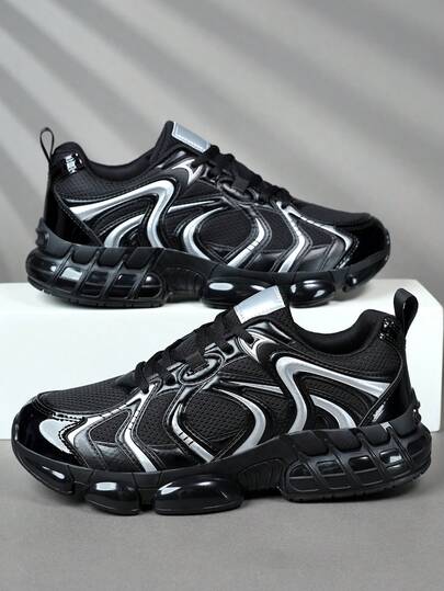 Zapatos para caminar para hombre 2026 nuevos, transpirables y huecos, zapatillas de malla con bloques de color de caña baja con cordones, zapatillas de suela gruesa y estilo callejero, zapatos deportivos casuales para jóvenes para exteriores, para uso diario, desplazamientos, correr, viajes y caminar en todas las estaciones