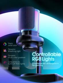 YAIUZGOO Professional RGB USB Microphone With Stand, Dynamic Desktop Gaming Microphone, LED Lighting, Noise Reduction, Mute Button, Adjustable Volume And Echo Control, Plug And Play Computer Microphone, Suitable For PC PS1+4 Laptop Phone Live Streaming Recording Podcast - View 9