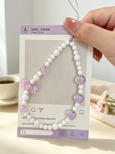 1pc Cute Rabbit White Beaded Short Phone Lanyard, Fashionable Versatile Universal Phone Strap, Suitable For CCD Camera Lanyard, Earphone Case Strap, Car Key Chain Pendant, Water Bottle Strap, Bag Charm For Women