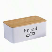 Bread Storage Box Metal Bamboo Lid, Large Kitchen Bread Bin Container, Keeps Bread Fresh Organised Countertop For Loaf Cakes Pastries Food Storage - White - View 1