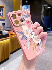 1pc Large Flower Camera Anti-Drop Phone Case UV Printed Compatible With Samsung/Galaxy/ Android Models - Pink - View 6