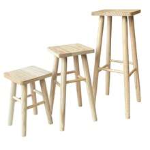 Taburete Cuadrada de Madera Natural, Silla Banqueta Cuadrada 3 Tamaños - Altura de 34 cm - Ver 2