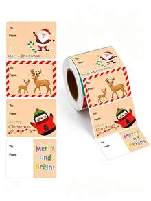 Christmas Gift Name Label Stickers Roll, Christmas Pattern Santa Claus Reindeer Penguin Self-Adhesive Gift Labels, Writable To/From Stickers, Used For Holiday Packaging Envelope Decoration, Holiday Gift Packaging Envelopes - A - View 1