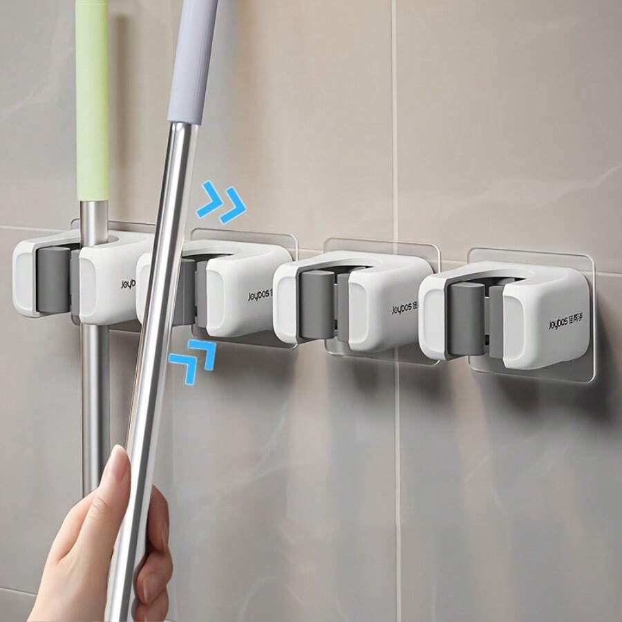 3pcs No-Drill Wall-Mounted Mop And Broom Holder - Strong Plastic Mop Storage Clip And Broom Hook, Space-Saving Vertical Storage, Suitable For Home, Kitchen, Multi-Purpose Hook