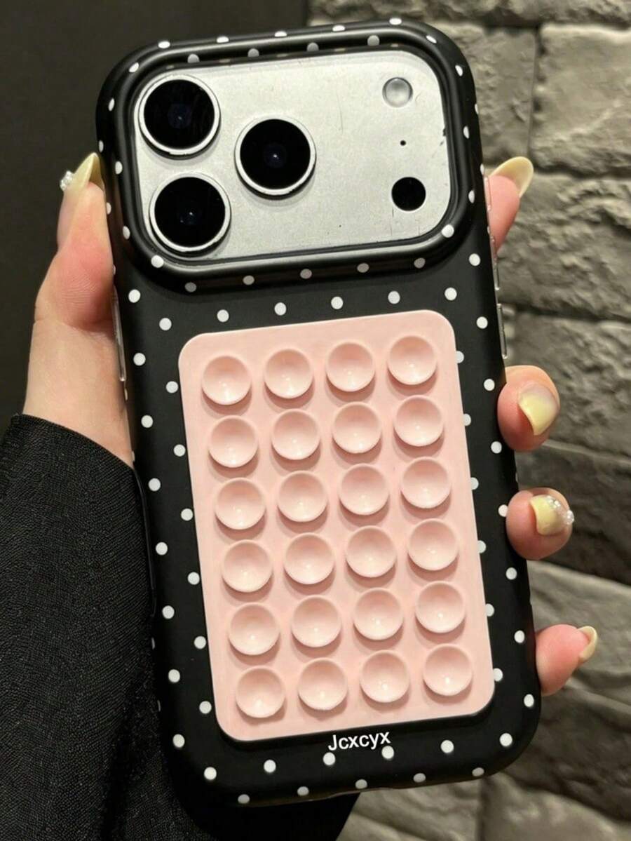 創意全螢幕波點拼色矽膠吸盤手機殼,適用於 iPhone 17 Pro Max 17 Pro 16 Pro Max 14 15 Pro Max 13 12 Pro 14 Plus 17 Air 11,可愛柔軟防震保護殼 - 白色波點 - 查看 1
