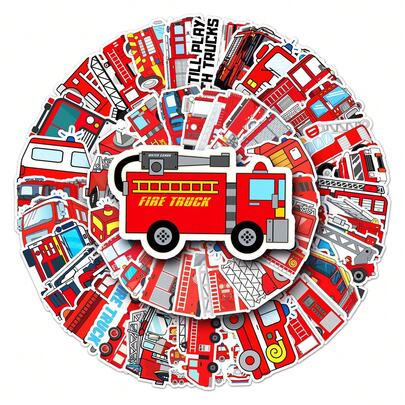 50 Stück Feuerwehr-Graffiti-Aufkleber, Cartoon-Kinder-Frühförderung DIY-Aufkleber für Skateboard und Gepäck