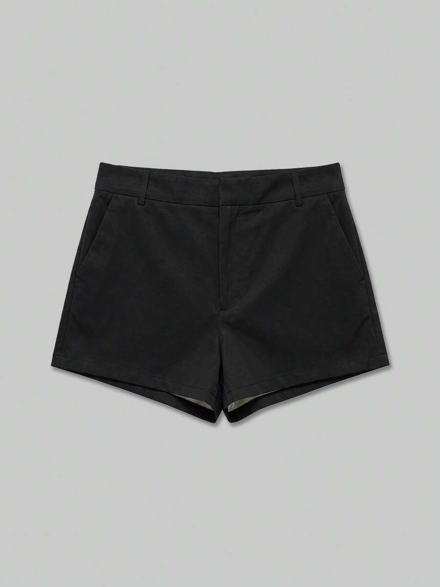 YROOE Women's All Season Casual Minimalist Retro Solid Color Low Waist Shorts Black - Black - View 1