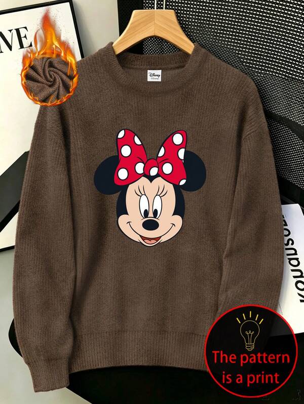 Disney Women's Plus-Size Casual Faux-Knit Top Featuring A Soft, Comfortable Fabric And A Minnie Mouse Print; Suitable For Autumn And Winter.