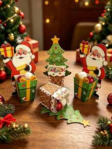 20pcs/Set Christmas Gift Boxes And Greeting Cards - Suitable For Wedding Favors, Baby Shower And Birthday Party. These Gift Boxes Feature Christmas Tree And Santa Claus Designs, Making Them Ideal For Holiday Parties And Bridal Showers. - Multicolor - View 9