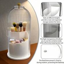Hot Selling Dust‑Proof 360° Rotating Storage Organizer With Transparent Sliding Lid, Large Multi‑Compartment Countertop Caddy For Toothbrushes Toothpaste Makeup Brushes, Multi‑Scene Household Decor, Ideal Practical Home Gift - White - View 10