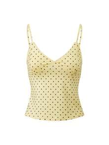 Women Polyester Polka Dot Spaghetti Strap Tank Tops Y2K Fairycore Lace Trim Corset Camisole V Neck Slim Cami Tops Cute Crop Tops Summer Going Out Top - 黃色-棕色波點 - 查看 4