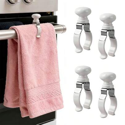 2 Peças - Clipes de Toalha para Forno de Cozinha, Suportes de Toalha Antiderrapantes e Resistentes ao Calor, Clipes de Toalha de Metal Branco, Adequados para Alças de Fogão, Máquinas de Lavar Louça, Geladeiras, Prende Panos de Cozinha Grossos com Segurança, Não Caem Facilmente