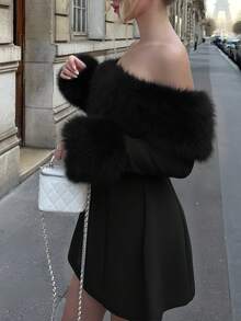 Women's Autumn/Winter French Elegant Cold Shoulder Sexy Christmas Party Cocktail Mini Dress With Waist - Black - View 3