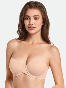 MELENECA Heavy Padded Push Up With Lift Multiway Underwire Strapless Bra For Women - Apricot - View 7